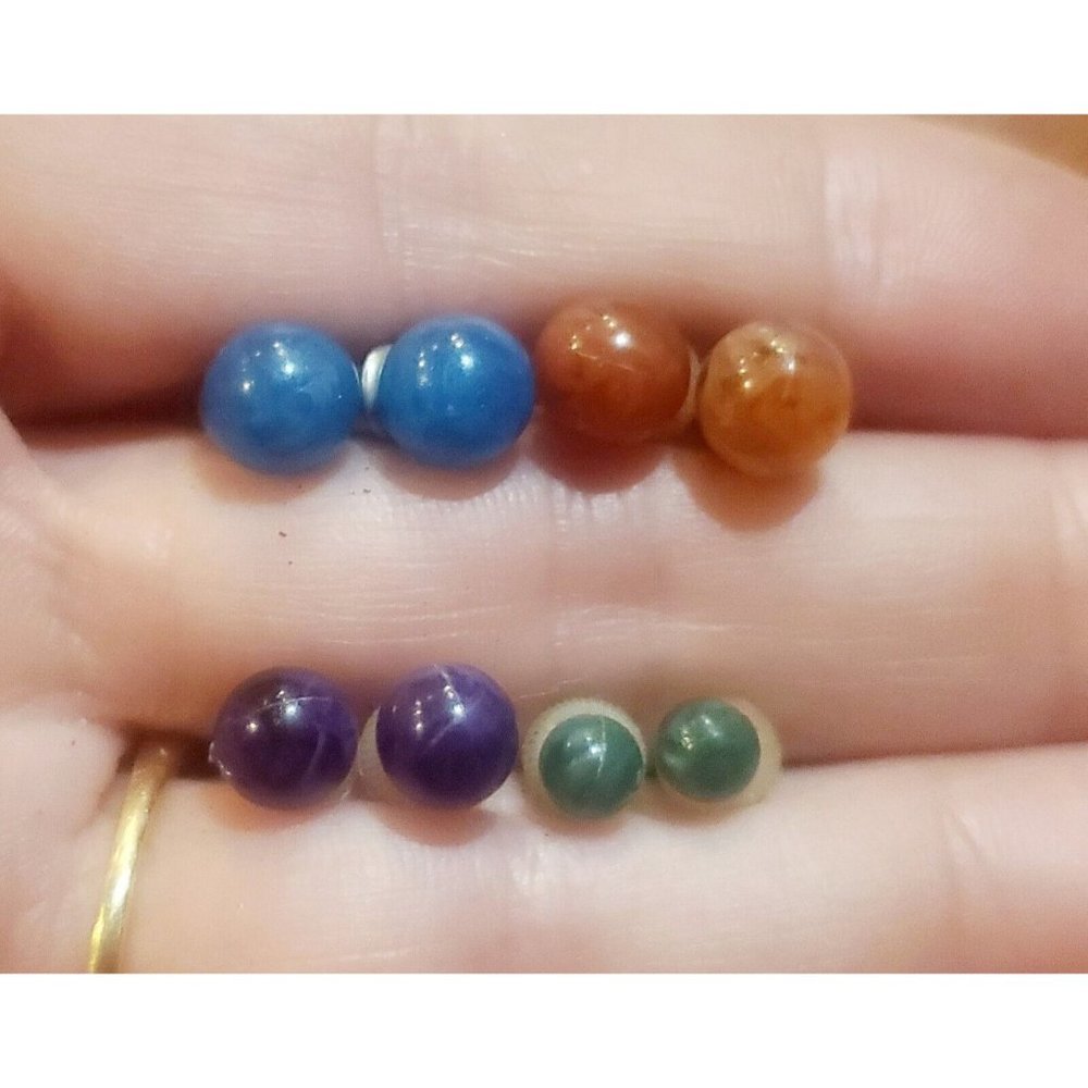 Vintage Marble Hues Pierced Stud Earrings Lot of 4 Pairs - Picture 3 of 4